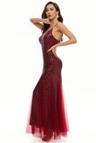 Black Sequin Spaghetti Straps Sheath Formal Dress