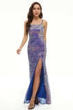 Sequins Spaghetti Straps Long Formal Dress with Slit