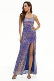 Sequins Spaghetti Straps Long Formal Dress with Slit