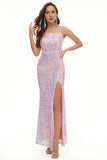 Sequins Spaghetti Straps Long Formal Dress with Slit