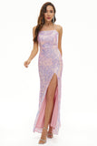 Sequins Spaghetti Straps Long Formal Dress with Slit