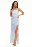 Sequins Spaghetti Straps Long Formal Dress with Slit