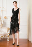 Black Sequin 1920s Flapper Dress with Fringes