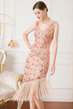 Black Sequin 1920s Flapper Dress with Fringes