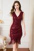 Load image into Gallery viewer, Burgundy Sequins Cocktail Dress with Fringes