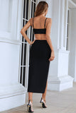 Black Fringes Midi Party Dress with Slit