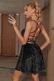 Velvet A-line Lace-up Back Cocktail Party Dress