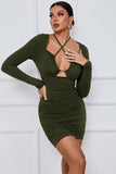 Long Sleeves Halter Mini Dress with Ruffles