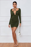 Long Sleeves Halter Mini Dress with Ruffles