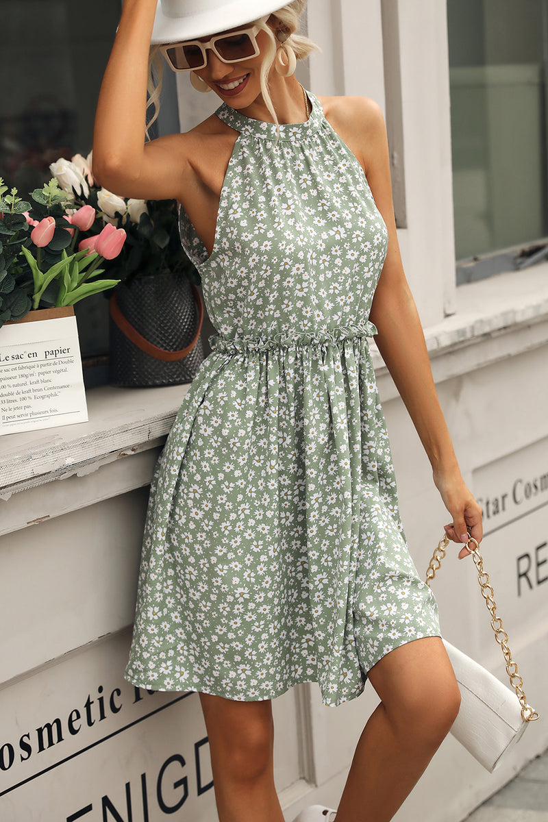 Load image into Gallery viewer, Green Floral Summer Casual Dress