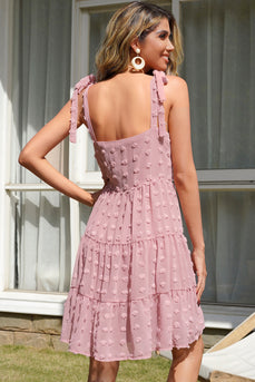 Pink Spaghetti Straps Summer Casual Dress