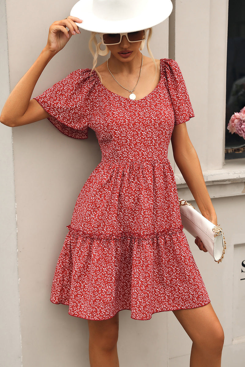 Load image into Gallery viewer, Red Floral Boho Summer Dress with Sleeves