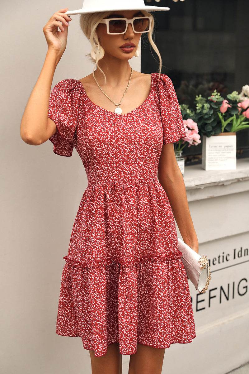 Load image into Gallery viewer, Red Floral Boho Summer Dress with Sleeves