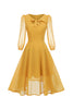 Load image into Gallery viewer, Fake Two Piece Openwork Bow Puff Sleeve Vintage Dress
