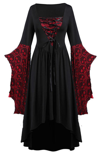 Black Long Sleeves Vintage Plus Size Halloween Dress