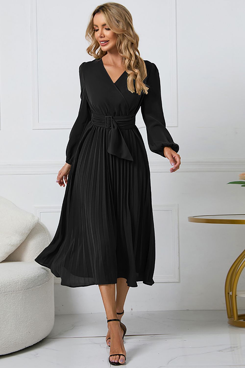 Long Sleeves Green Casual Dress with Ruffles
