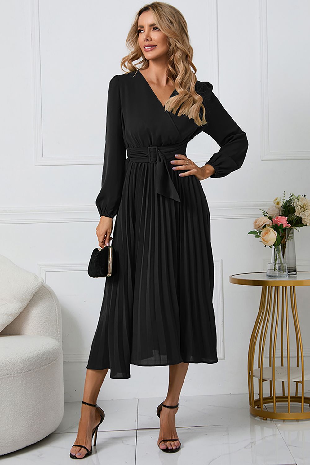 Long Sleeves Green Casual Dress with Ruffles