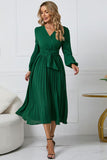 Long Sleeves Green Casual Dress with Ruffles