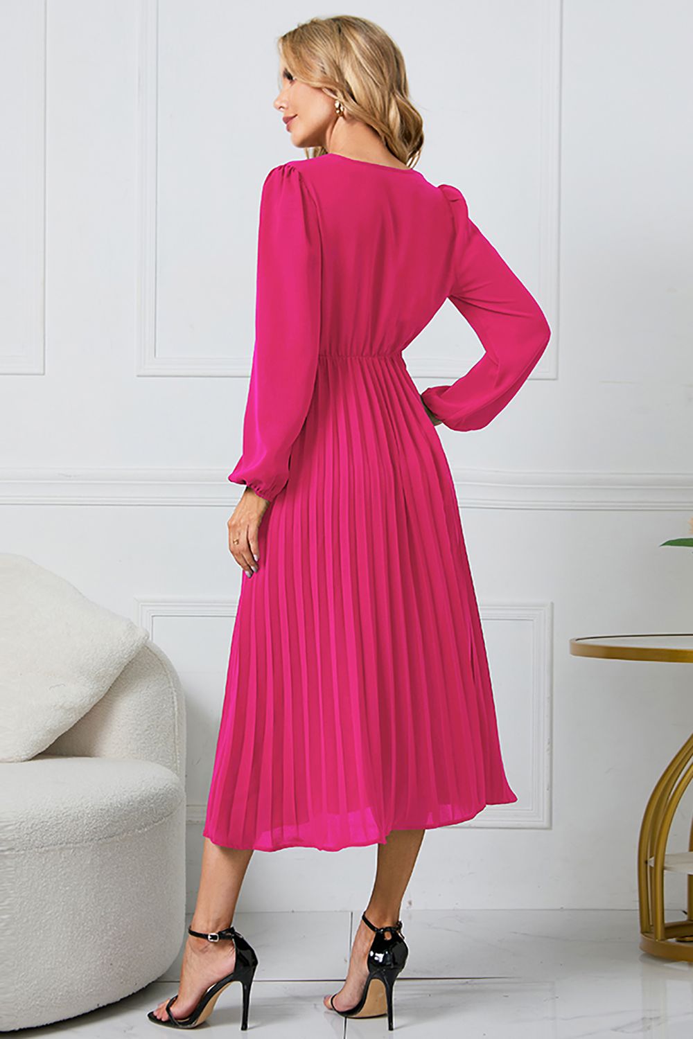 Long Sleeves Green Casual Dress with Ruffles