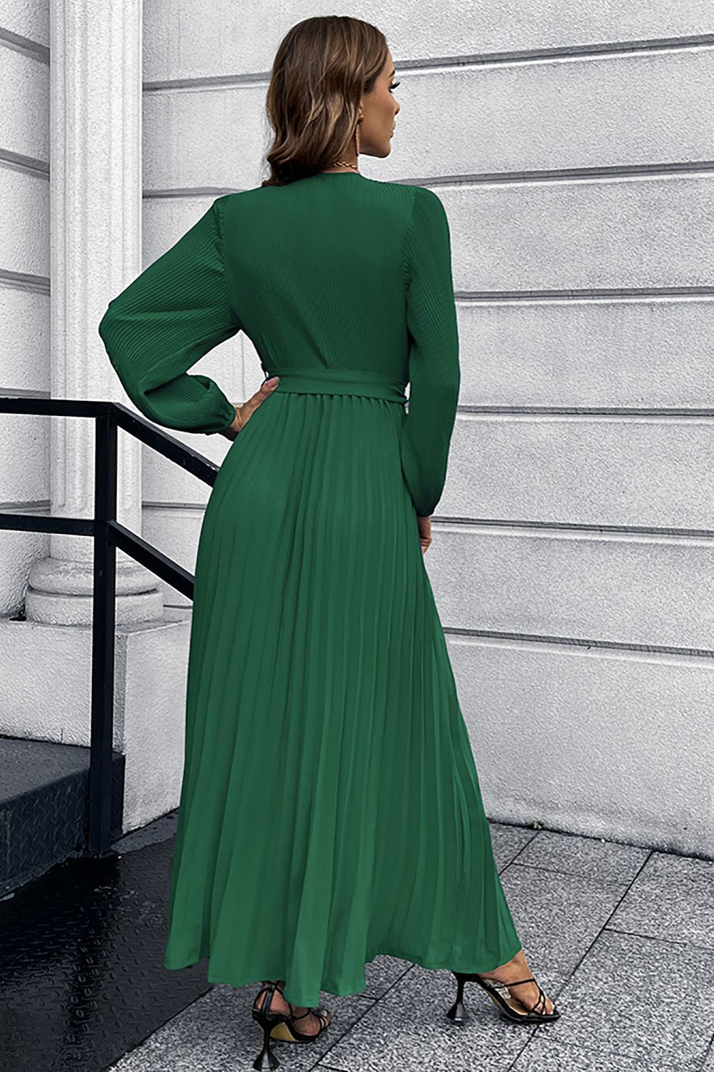 Long Sleeves Ruffles Casual Dress with Belt