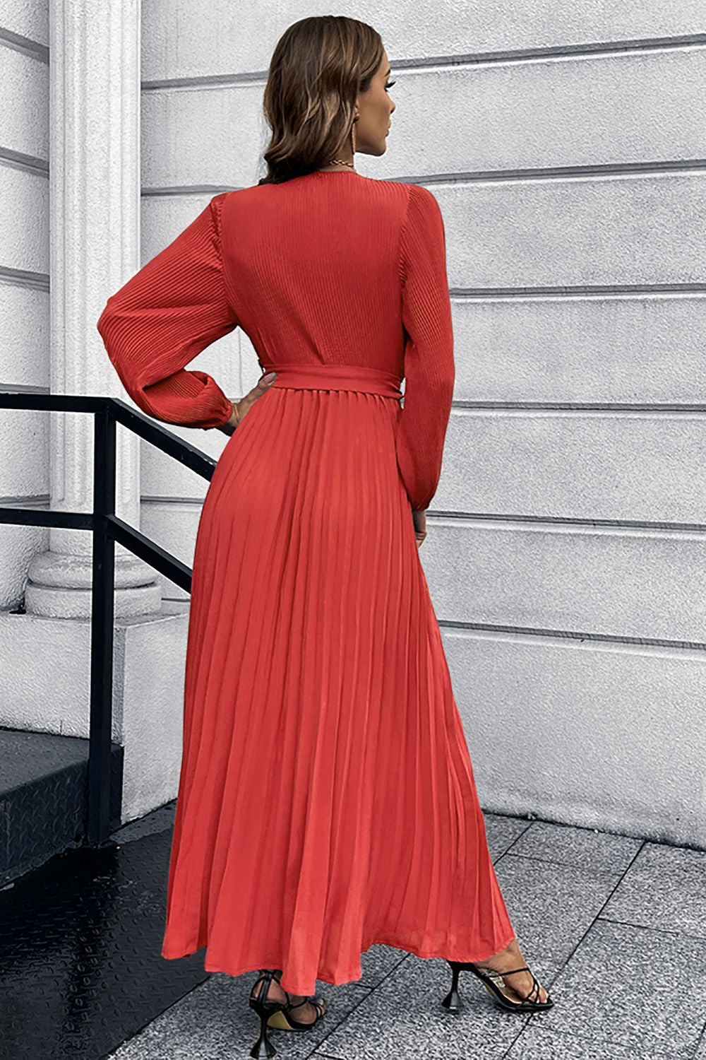 Long Sleeves Ruffles Casual Dress with Belt