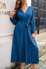 Load image into Gallery viewer, Blue V-Neck Casual Dress With Sash