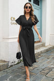 Black V-Neck Batwing Sleeves Casual Dress With Sash