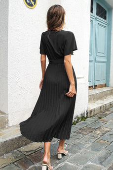 Black V-Neck Batwing Sleeves Casual Dress With Sash