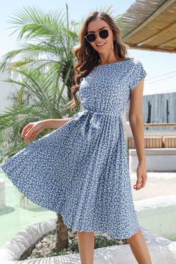 Casual Short Sleeve Floral Lace-Up Summer Dress