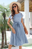 Casual Short Sleeve Floral Lace-Up Summer Dress