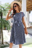 Casual Short Sleeve Floral Lace-Up Summer Dress