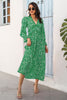 Load image into Gallery viewer, V Neck Green Floral Printed Long Summer Dress