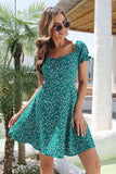 Off the Shoulder Green Floral Printed Summer Dress