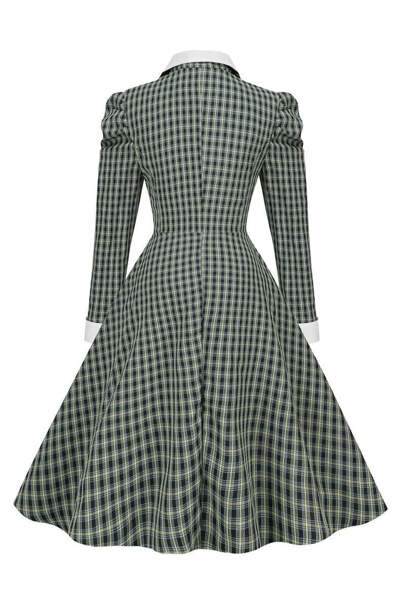 Load image into Gallery viewer, Vintage Slim Fit Lapel Green Grid 1950s Dress