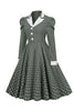 Load image into Gallery viewer, Vintage Slim Fit Lapel Green Grid 1950s Dress