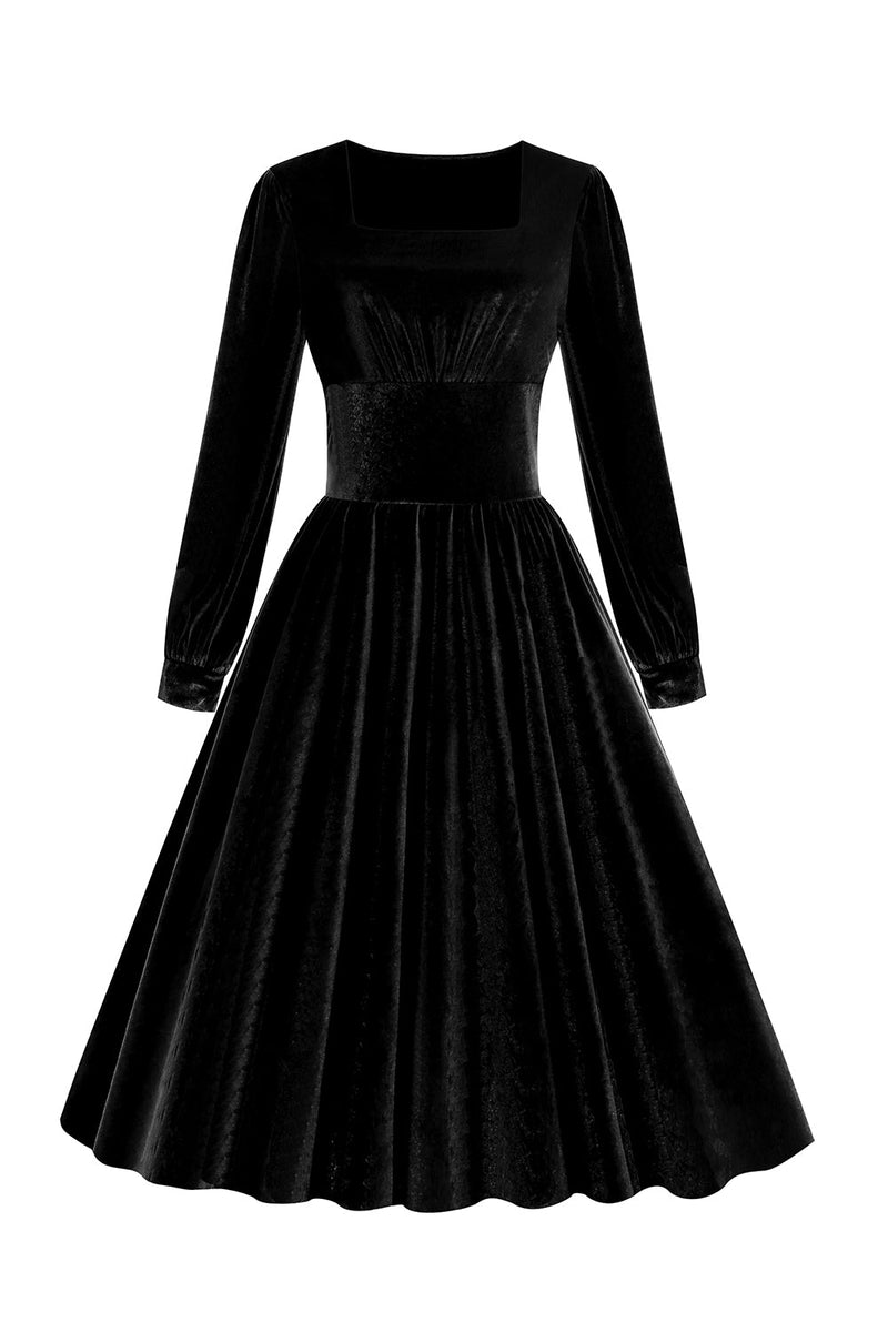 Load image into Gallery viewer, Green A-Line Velvet Vintage Dress