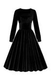 Black Long Sleeves Velvet Vintage Dress