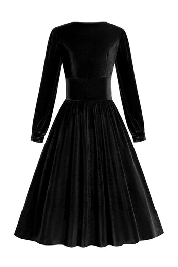 Black Long Sleeves Velvet Vintage Dress