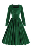 Green A-Line Velvet Vintage Dress