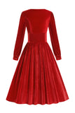 Red Velvet Midi A-Line Vintage Dress