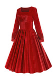 Red Velvet Midi A-Line Vintage Dress