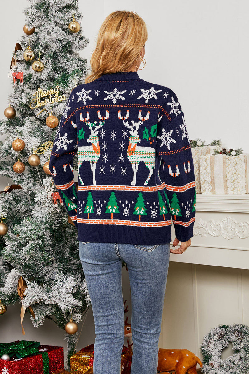 Load image into Gallery viewer, Long Sleeve Fawn Jacquard Christmas Sweater