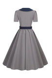 Peter Pan Collar Grey 1950s Dress with Belt