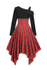 Load image into Gallery viewer, Black Red Plaid Patchwork Asymmetrical Vintage Dress
