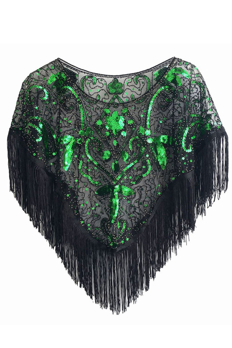 Load image into Gallery viewer, Sequined Black Golden 1920s Cape With Fringes