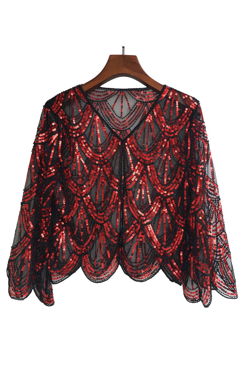 Load image into Gallery viewer, Sequined Black Fuchsia 1920s Cape