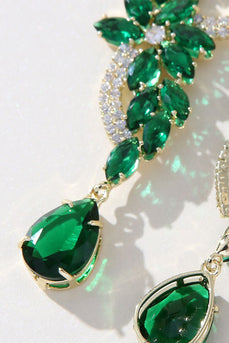 Green Rhinestone Beaded Formal Earrings