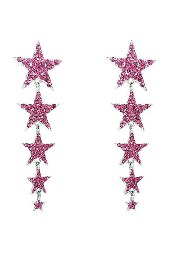 Fuchsia Five-Pointed Stars Formal Earrings