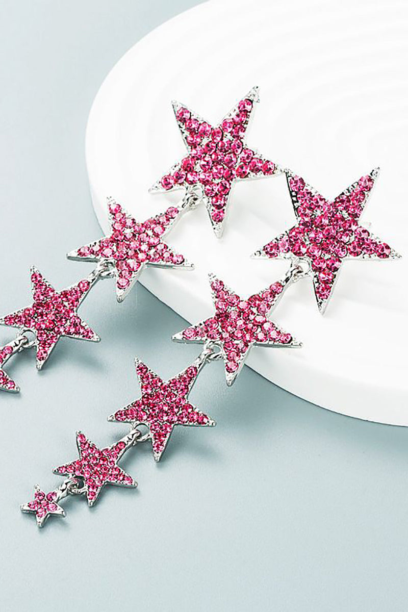 Load image into Gallery viewer, Fuchsia Five-Pointed Stars Formal Earrings