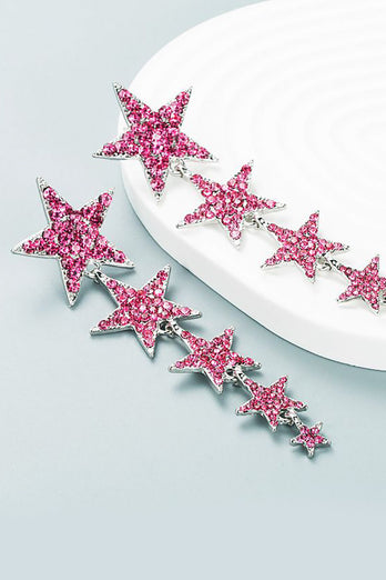 Fuchsia Five-Pointed Stars Formal Earrings